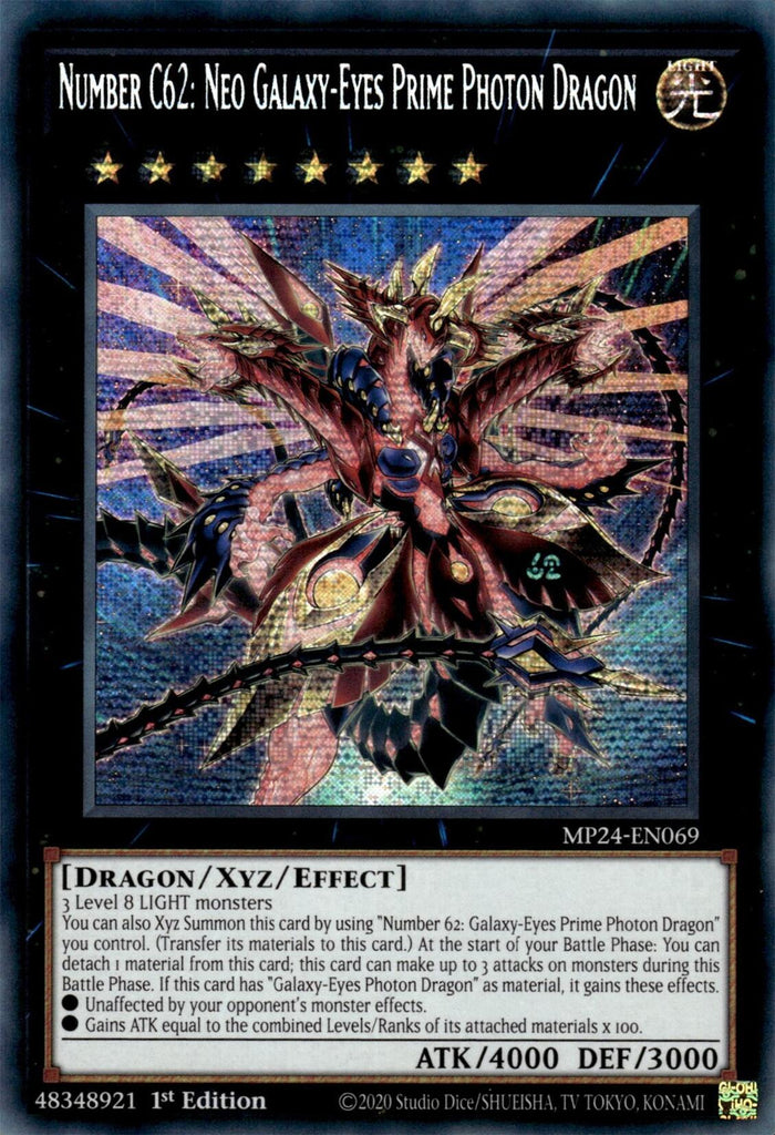 yugioh cards photon Number C62: Neo Galaxy-Eyes Prime Photon Dragon [MP24-EN069] Prismatic  Secret Rare | Yugioh Single