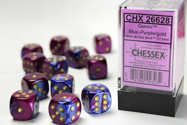 Chessex Gemini Blue-Purple/Gold (16MM - 12D6) CHX26628