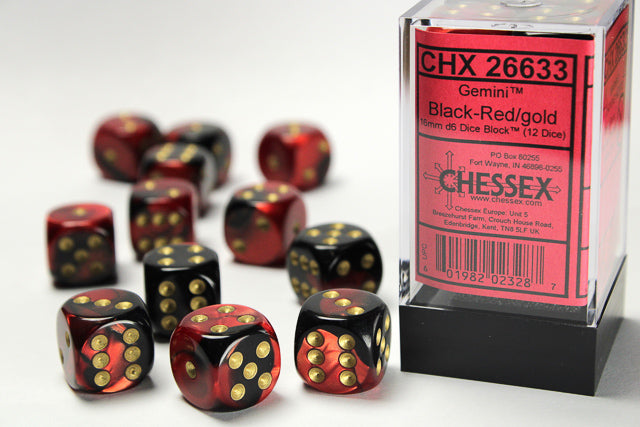 Chessex Gemini Black-Red/Gold (16MM - 12D6) CHX26633