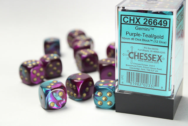 Chessex Gemini Purple-Teal/Gold (16MM - 12D6) CHX26649