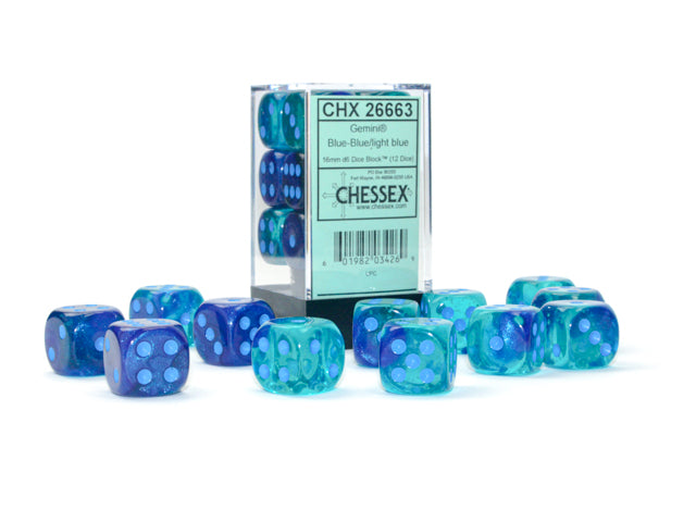 Chessex Gemini Blue-Blue/Light Blue (16MM - 12D6) CHX26663