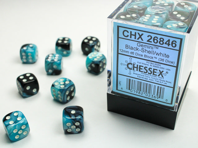 Chessex Gemini Black-Shell/White (12MM - 36D6) CHX26846