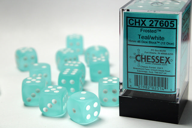 Chessex Frosted Teal/White (16MM - 12D6) CHX27605