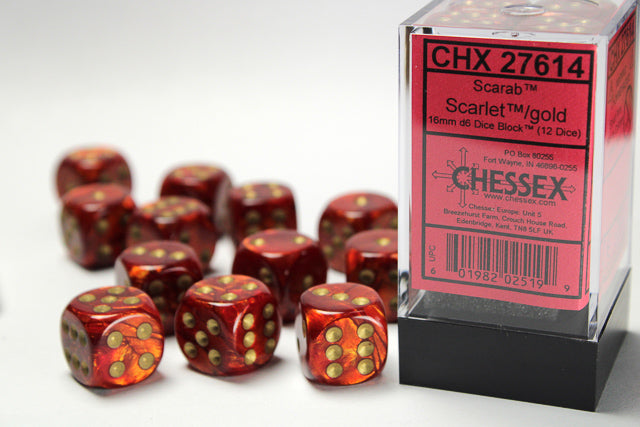 Chessex Scarab Scarlet/Gold (16MM - 12D6) CHX27614