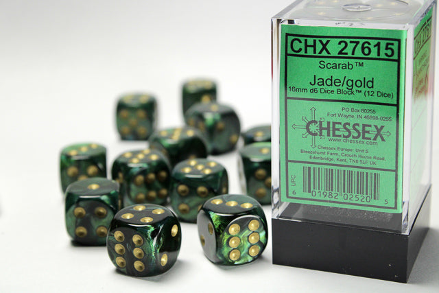 Chessex Scarab Jade/Gold (16MM - 12D6) CHX27615