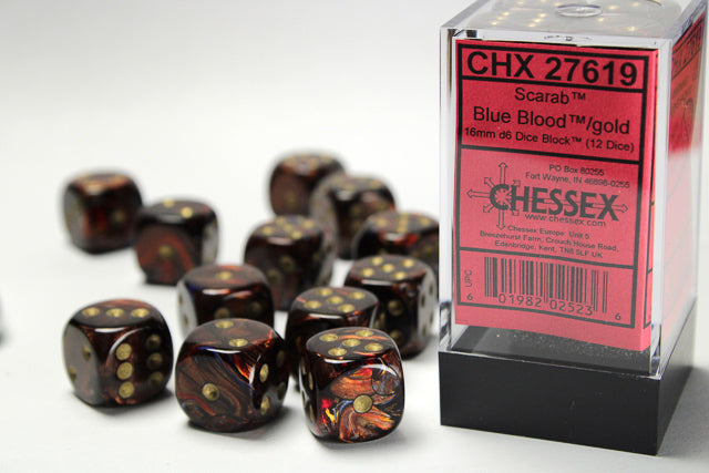 Chessex Scarb Blue Blood/Gold (16MM - 12D6) CHX27619