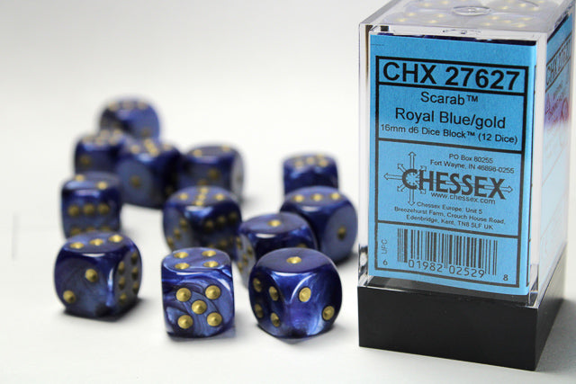 Chessex Scarab Royal Blue/Gold (16MM - 12D6) CHX27627