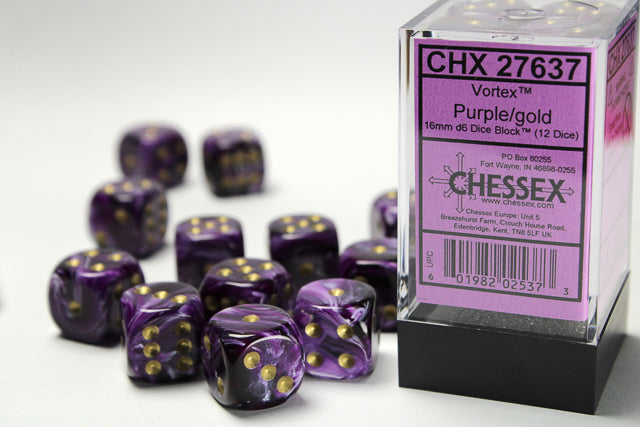 Chessex Vortex Purple/Gold (16MM - 12D6) CHX27637