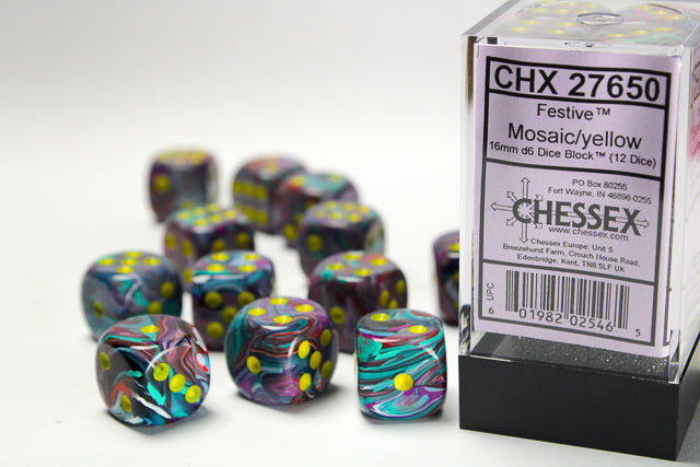 Chessex Festive Mosaic/Yellow (16MM - 12D6) CHX27650