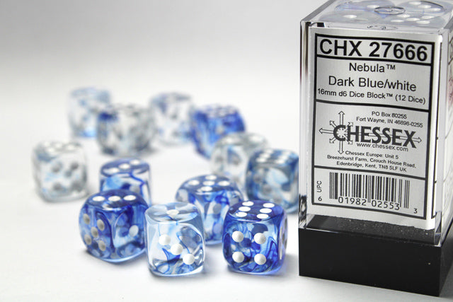 Chessex Nebula Dark Blue/White (16MM - 12D6) CHX27666