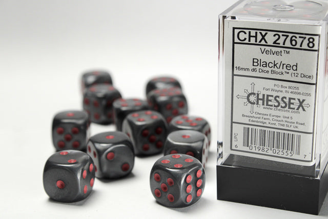 Chessex Velvet Black/Red (16MM - 12D6) CHX27678