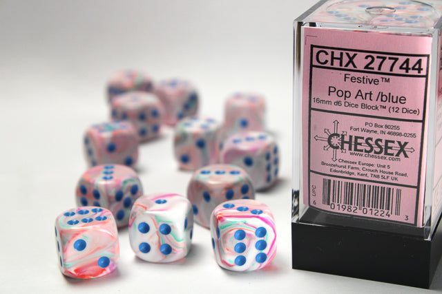 Chessex Festive Pop Art/Blue (16MM - 12D6) CHX27744