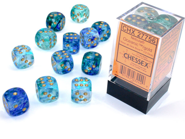 Chessex Nebula Oceanic/Gold (16MM - 12D6) CHX27756