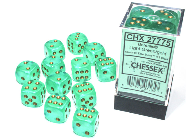 Chessex Borealis Light Green/Gold (16MM - 12D6) CHX27775