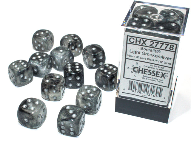 Chessex Borealis Light Smoke/Silver (16MM - 12D6) CHX27778