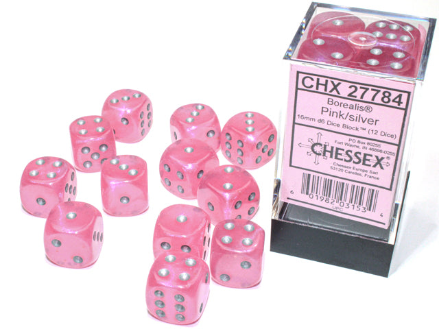 Chessex Borealis Pink/Silver (16MM - 12D6) CHX27784