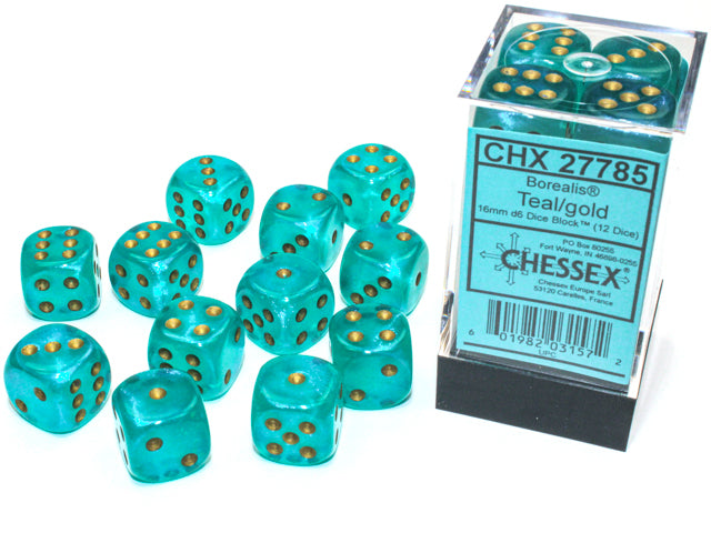 Chessex Borealis Teal/Gold (16MM - 12D6) CHX27785