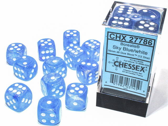 Chessex Borealis Sky Blue/White (16MM - 12D6) CHX27786