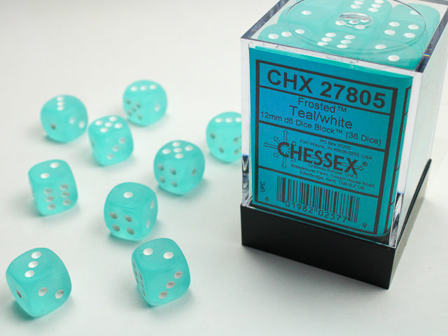 Chessex Frosted Teal/White (12MM - 36D6) CHX27805