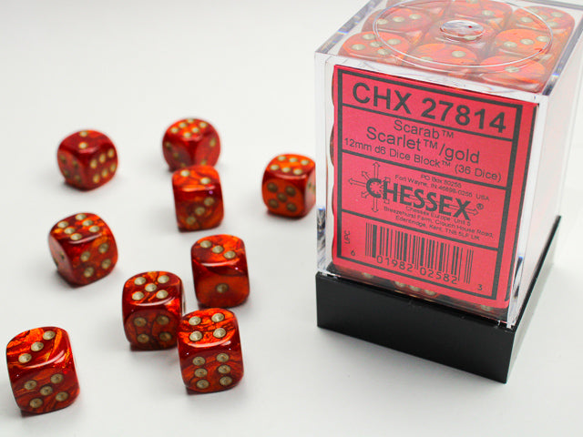 Chessex Scarab Scarlet/Gold (12MM - 36D6) CHX27814