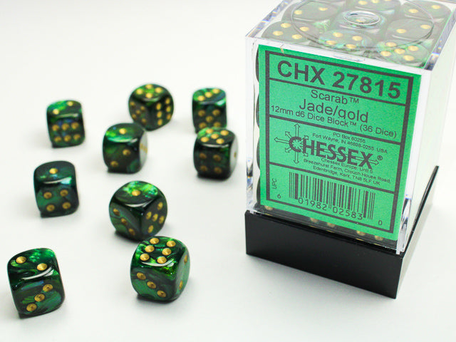 Chessex Scarab Jade/Gold (12MM - 36D6) CHX27815