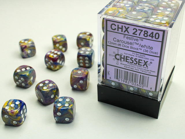 Chessex Festive Carousel/White (12MM - 36D6) CHX27840