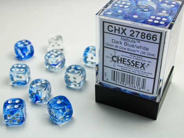 Chessex Nebula Dark Blue/White (12MM - 36D6) CHX27866