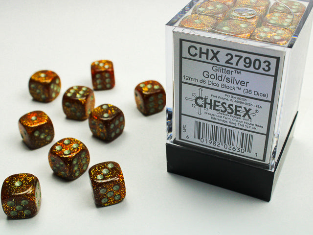 Chessex Glitter Gold/Silver (12MM - 36D6) CHX27903