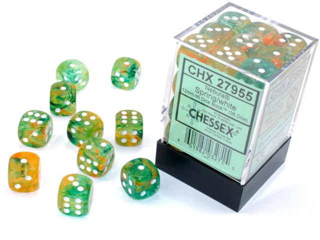 Chessex Nebula Spring/White (12MM - 36D6) CHX27955