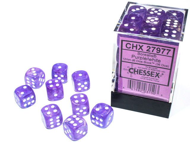 Chessex Borealis Purple/White (12MM - 36D6) CHX27977