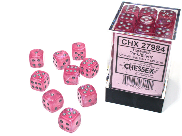 Chessex Borealis Pink/Silver (12MM - 36D6) CHX27984