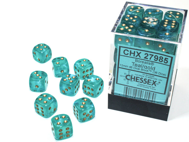 Chessex Borealis Teal/Gold (12MM - 36D6) CHX27985