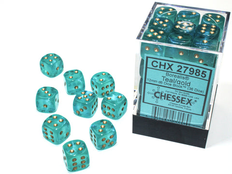 Chessex Borealis Teal/Gold (12MM - 36D6) CHX27985