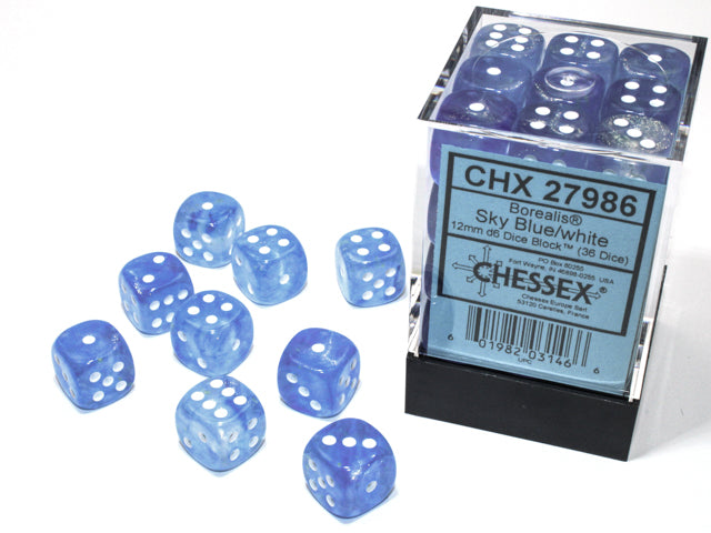 Chessex Borealis Sky Blue/White (12MM - 36D6) CHX27986