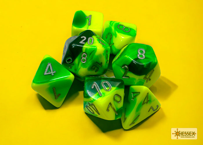 Chessex Gemini Green-Yellow/Silver (Polyhedral 7-Die Set) CHX26454