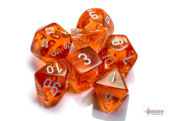 Chessex Translucent Orange/White (Polyhedral 7-Die Set) CHX23073