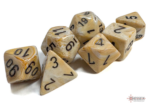 Chessex Marble Ivory/Black (Polyhedral 7-Die Set) CHX27402