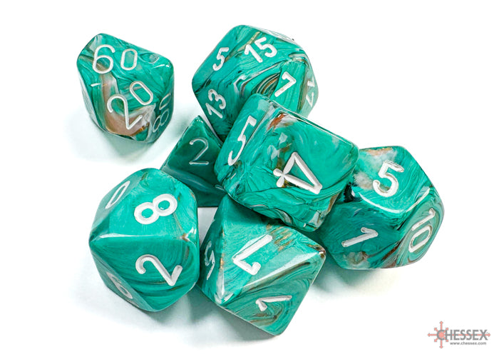 Chessex Marble Oxi-Copper/White (Polyhedral 7-Die Set) CHX27403