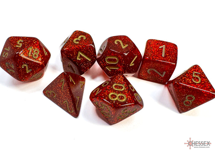 Chessex Glitter Ruby Red/Gold (Polyhedral 7-Die Set) CHX27504