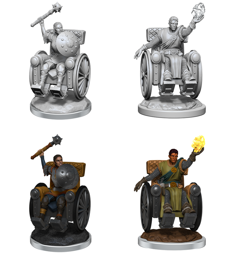 Human Clerics in Combat Wheelchairs D&D Unpainted Minis WV18