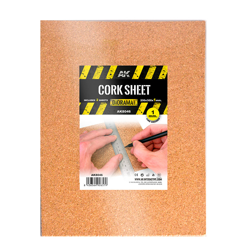 AK Interactive Cork Sheets - Fine Grained - (200x300x1mm) 8046