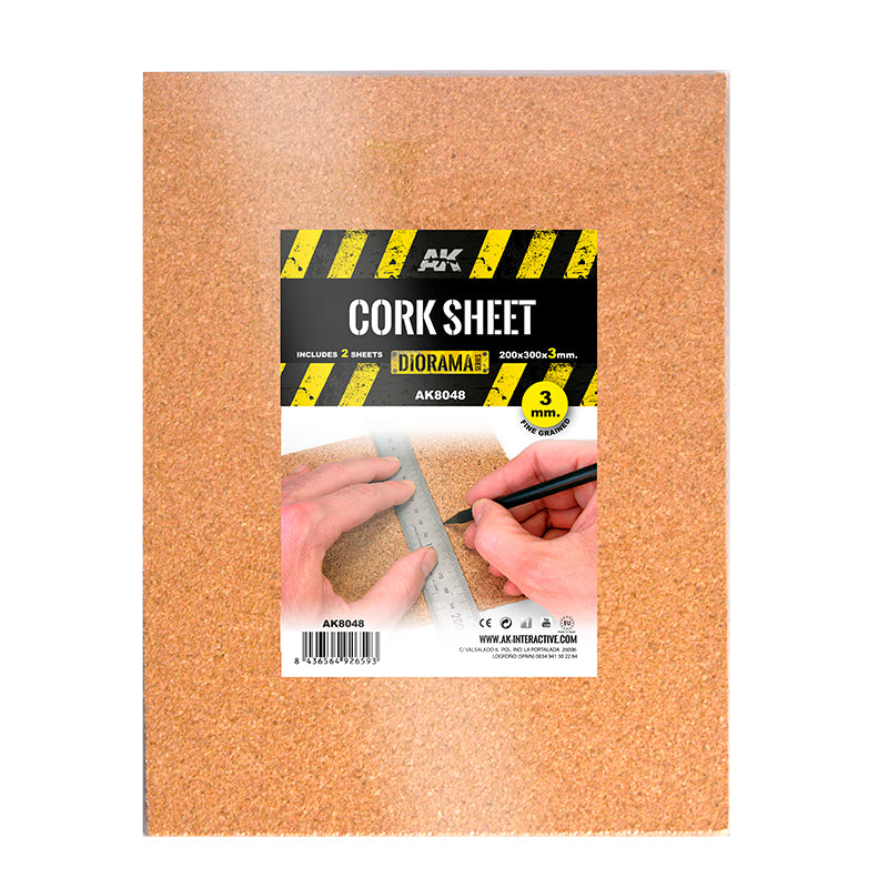 AK Interactive Cork Sheets - Fine Grained - (200x300x3mm) 8048