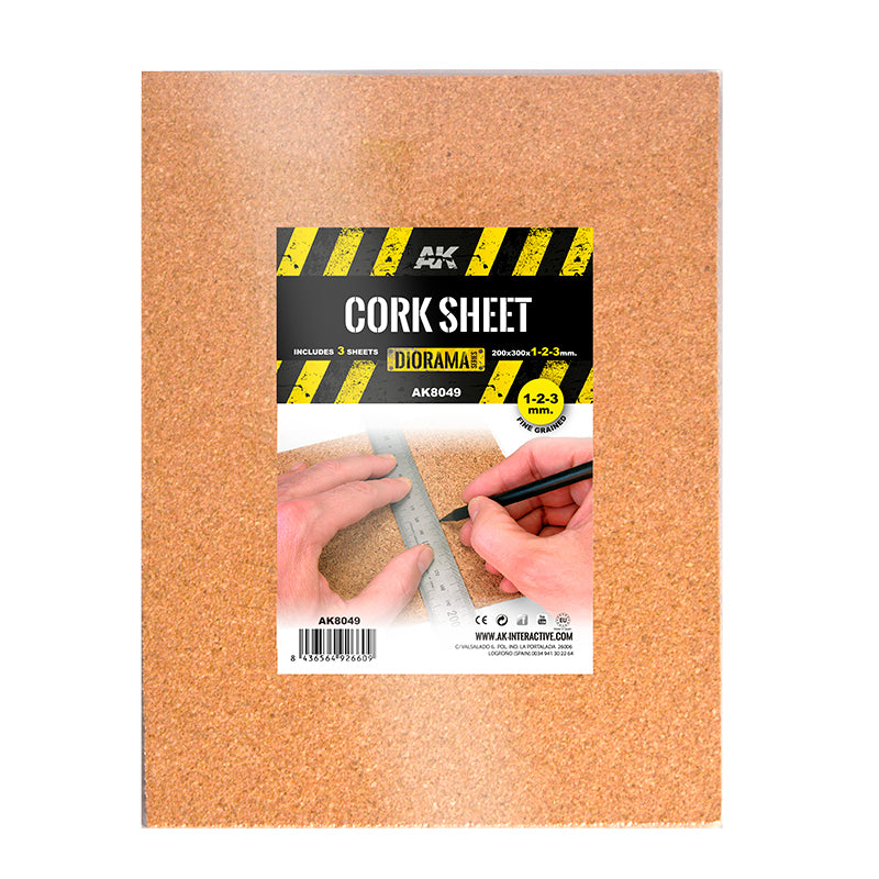 AK Interactive Cork Sheets - Fine Grained - (200x300x1-2-3mm) 8049