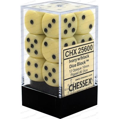 Chessex Opaque 12d6 Ivory/Black 16mm