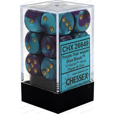 Chessex Gemini 12d6 Purple-Teal/Gold 16mm