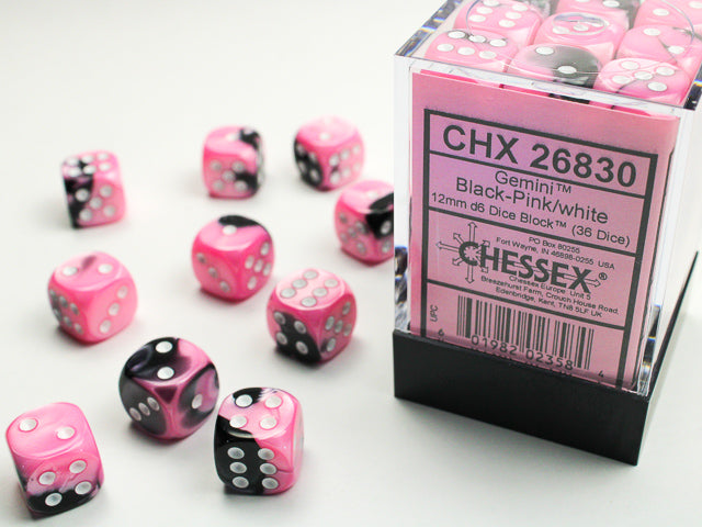 Chessex Gemini Black-Pink/White (12MM - 36D6) CHX26830
