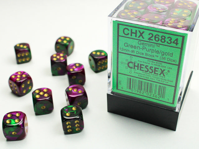Chessex Gemini Green-Purple/gold (12MM - 36D6) CHX26834