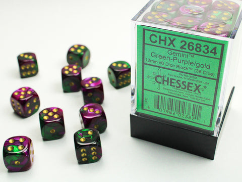 Chessex Gemini Green-Purple/gold (12MM - 36D6) CHX26834