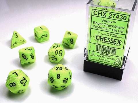 Chessex Vortex Bright Green/Black(Polyhedral 7-Die Set) CHX27430