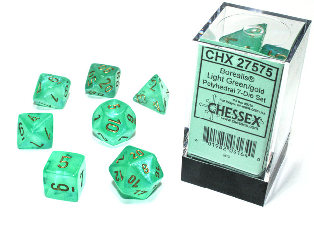 Chessex Borealis Light Green/Gold (Polyhedral 7-Die Set) CHX27575